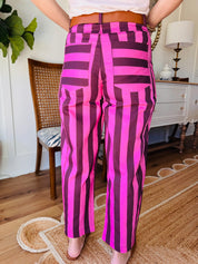Pink/Burgundy Striped Barrel Pant