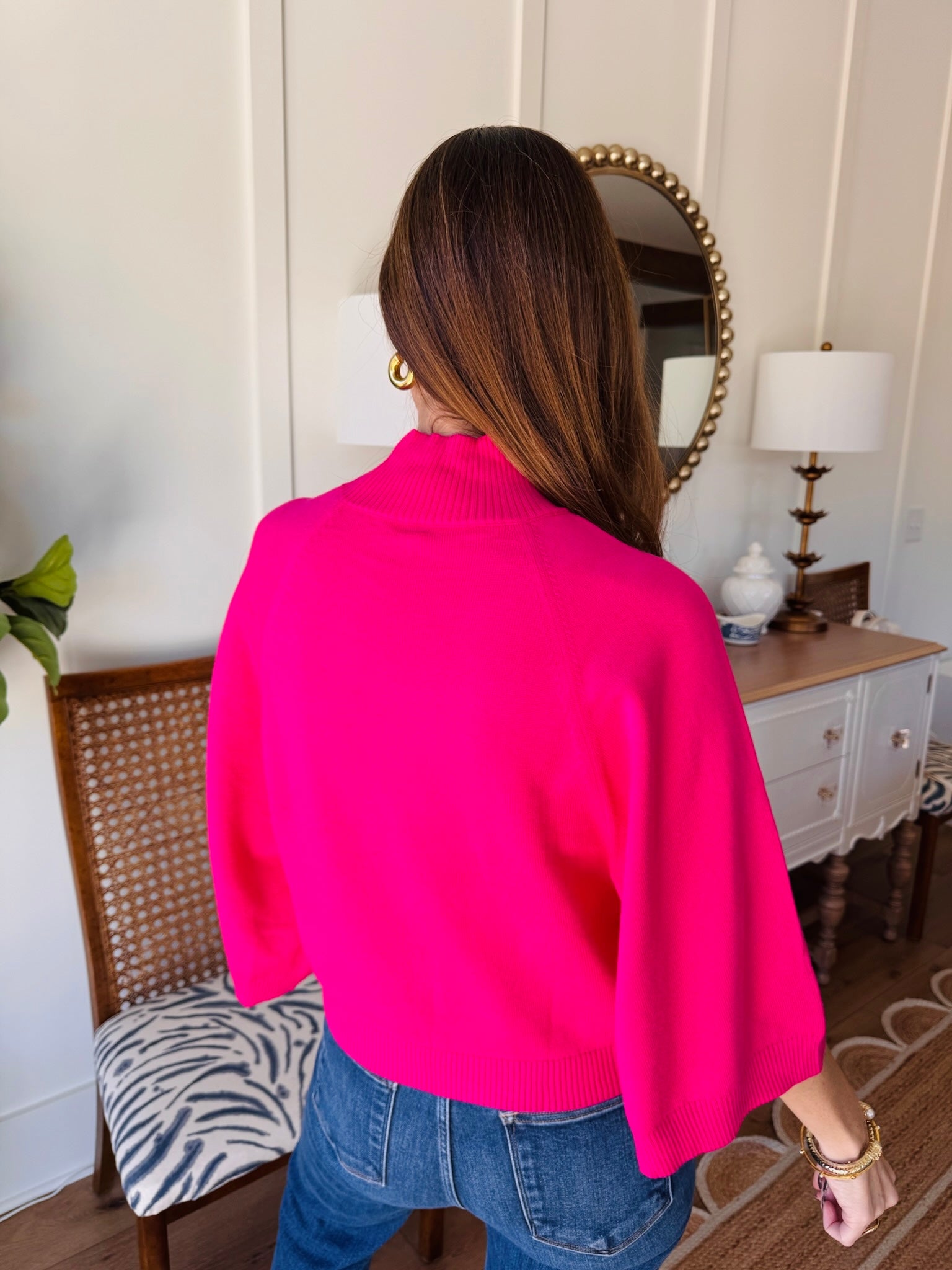The Wendy Mock Neck Sweater Magenta