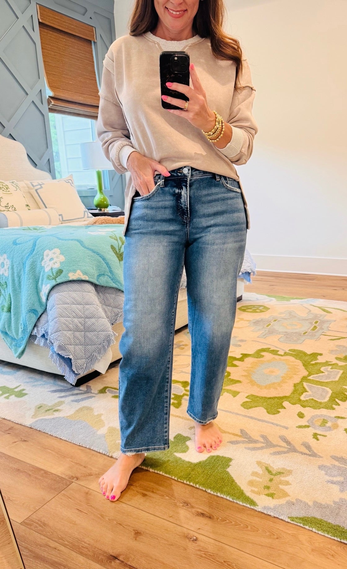 Risen Tummy Control High Rise Ankle Slim Barrel Jeans