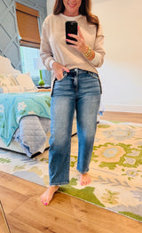 Risen Tummy Control High Rise Ankle Slim Barrel Jeans