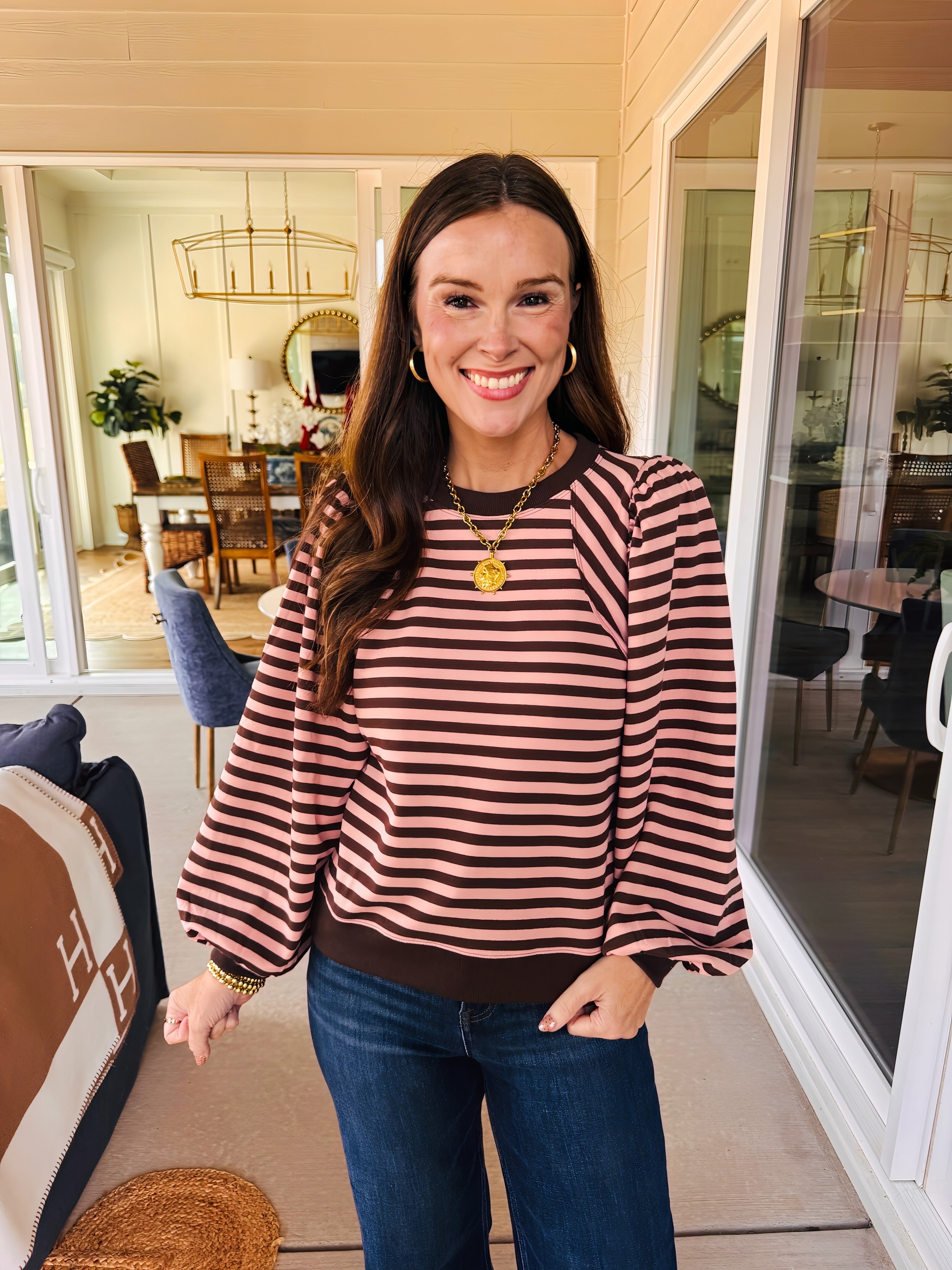 The Sweetgrass Brown Striped Top