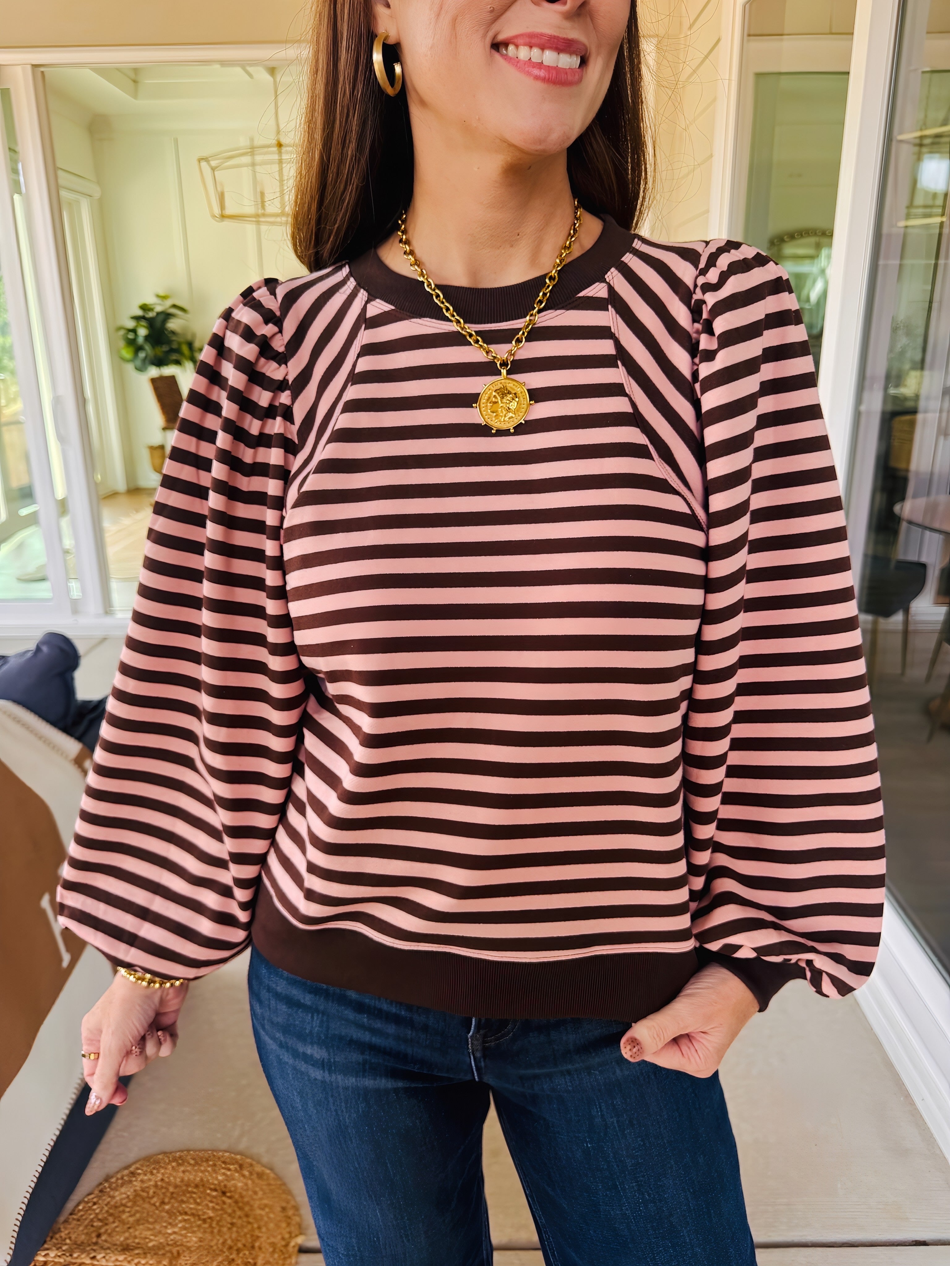 The Sweetgrass Brown Striped Top