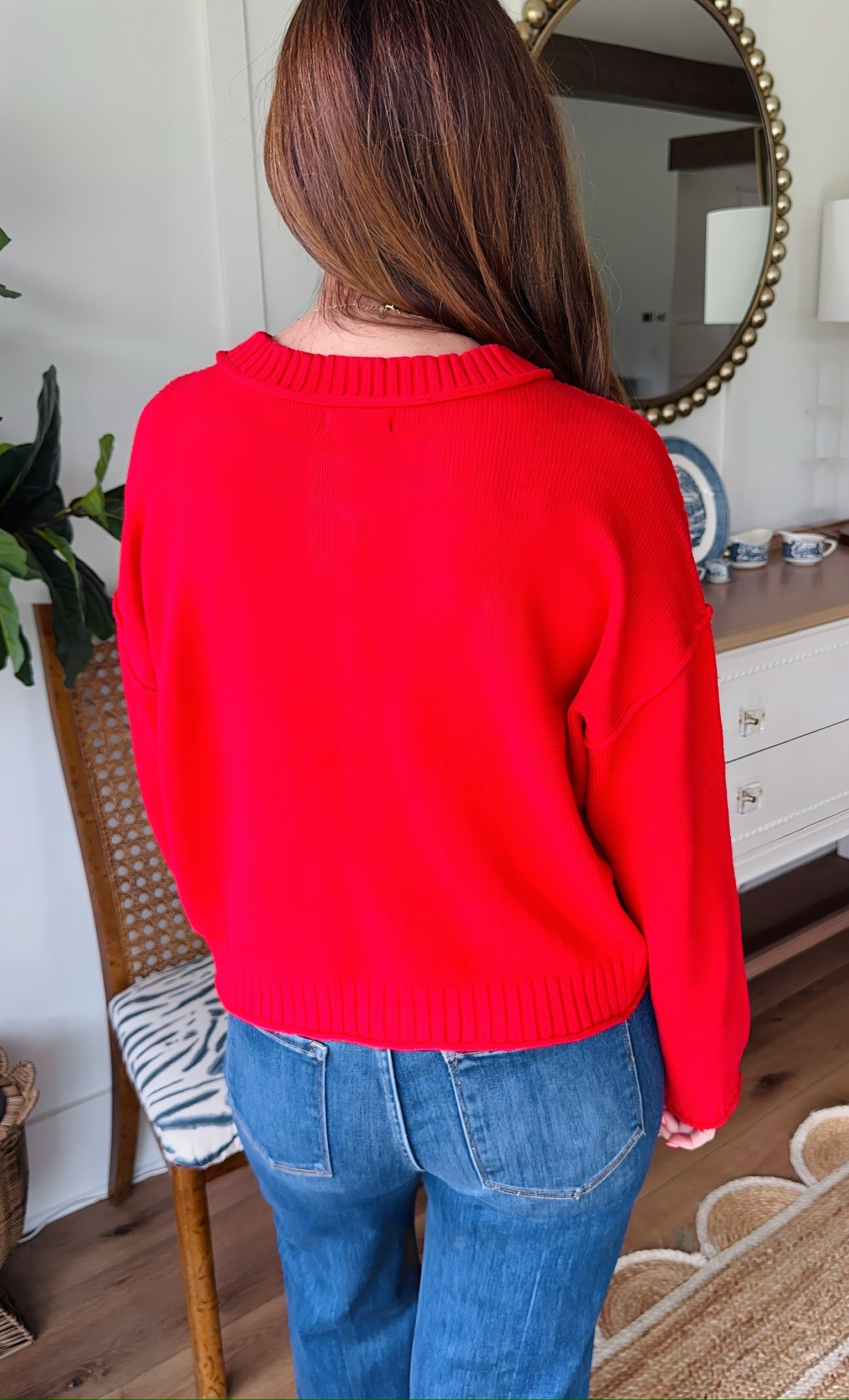 Everyday Button Down Cardigan Red
