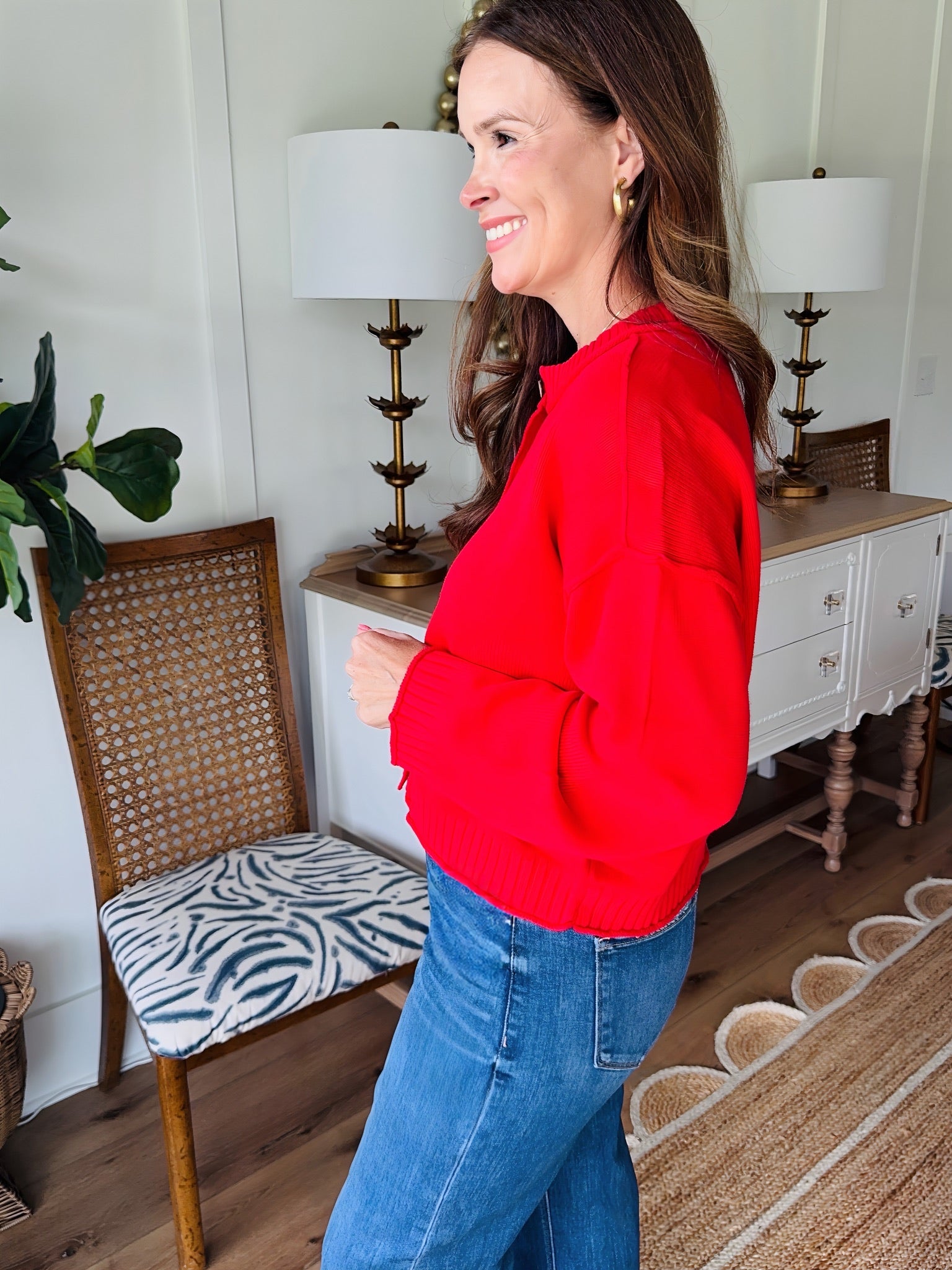 Everyday Button Down Cardigan Red