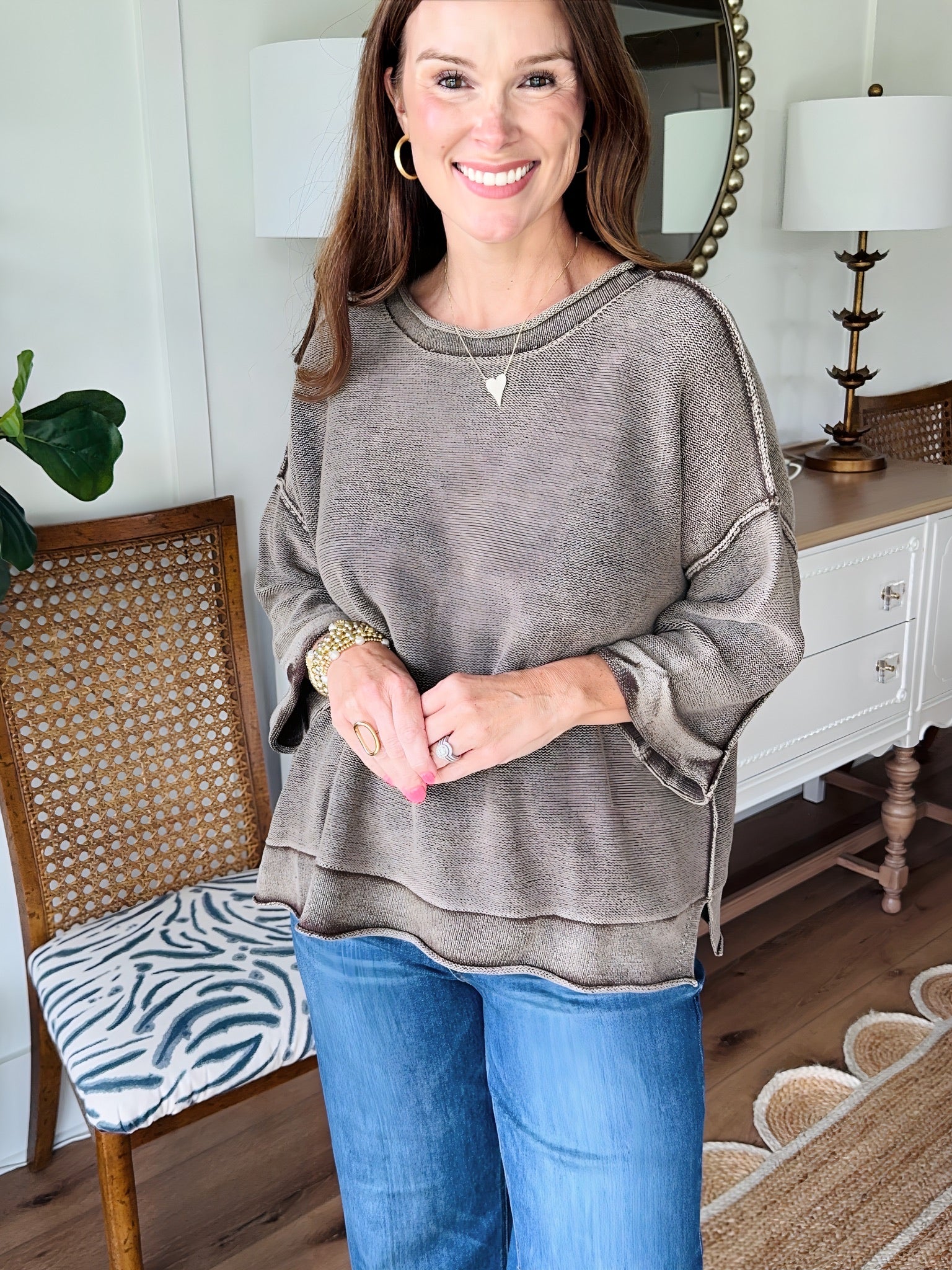 Around Town Exposed Seam Top Brown