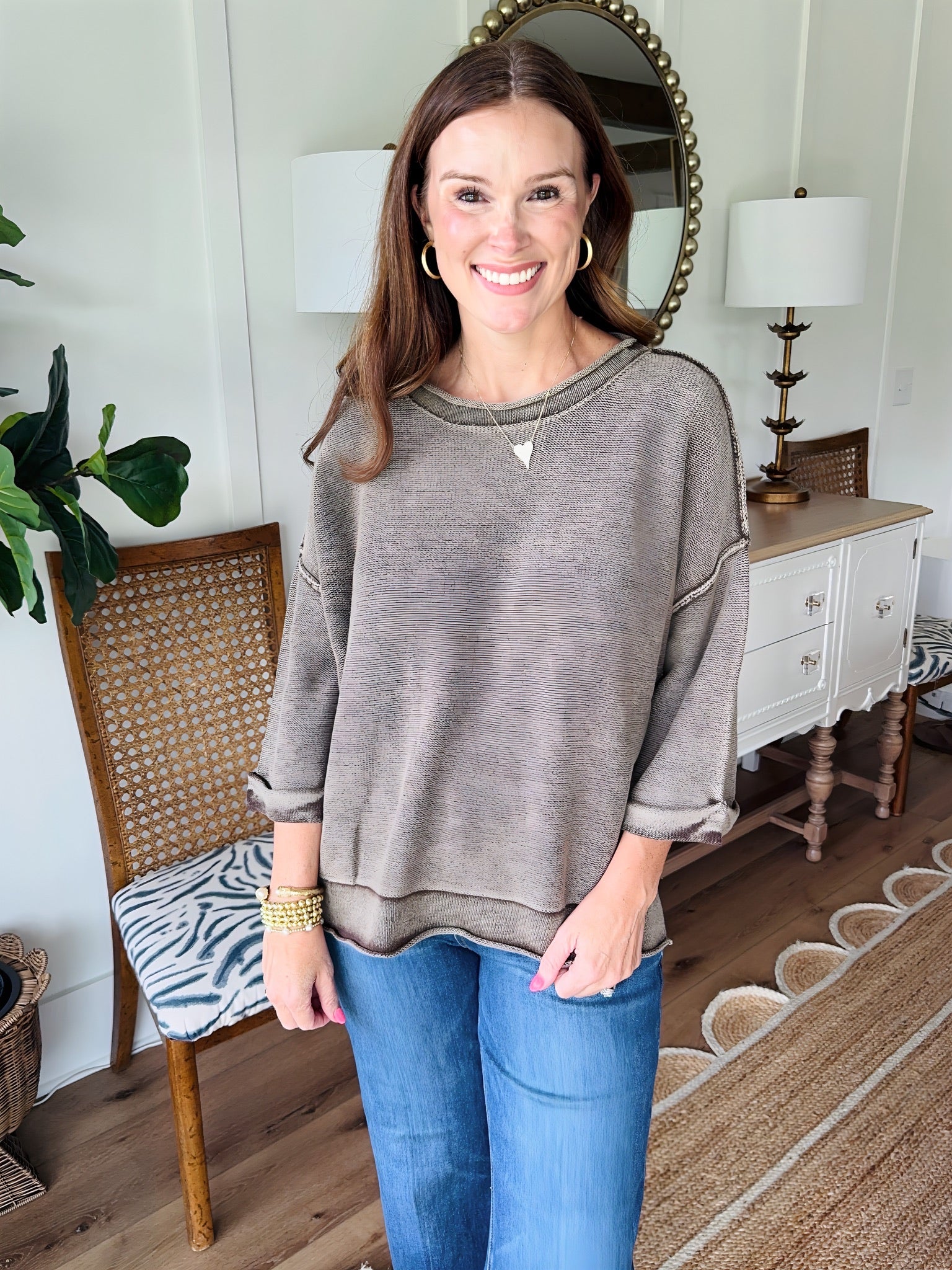 Around Town Exposed Seam Top Brown