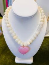 White Stone with Pink Heart Charm necklace