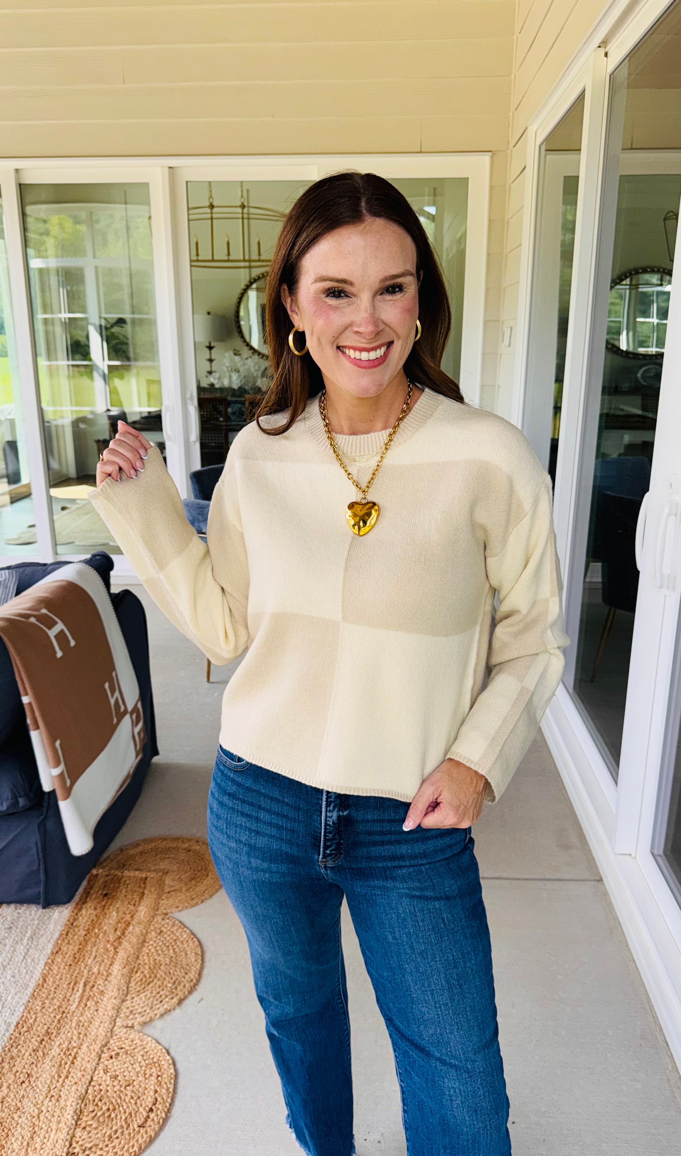 The Checkered Print Sweater Taupe
