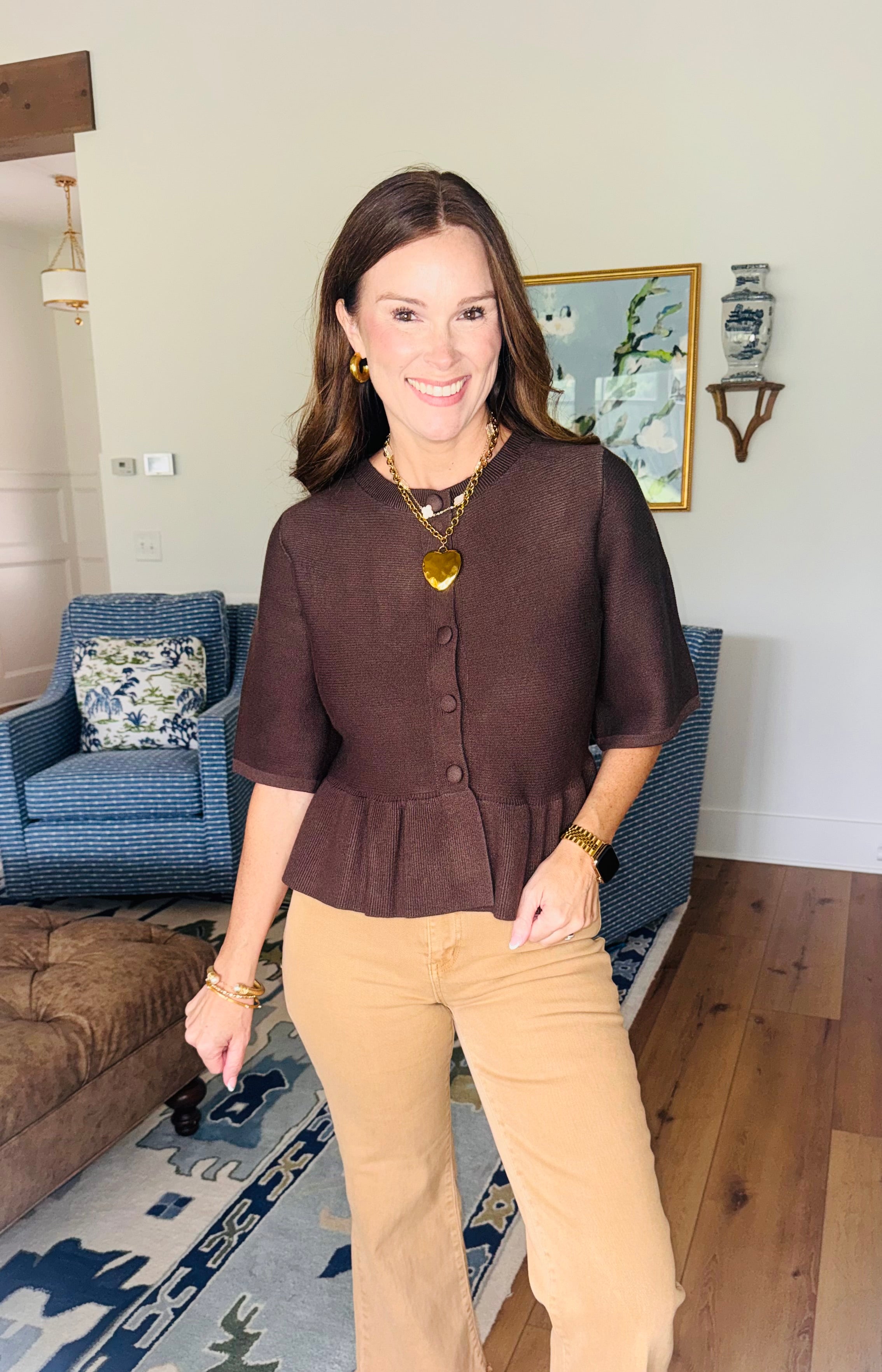 The Somerset Peplum Brown Top