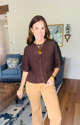 The Somerset Peplum Brown Top