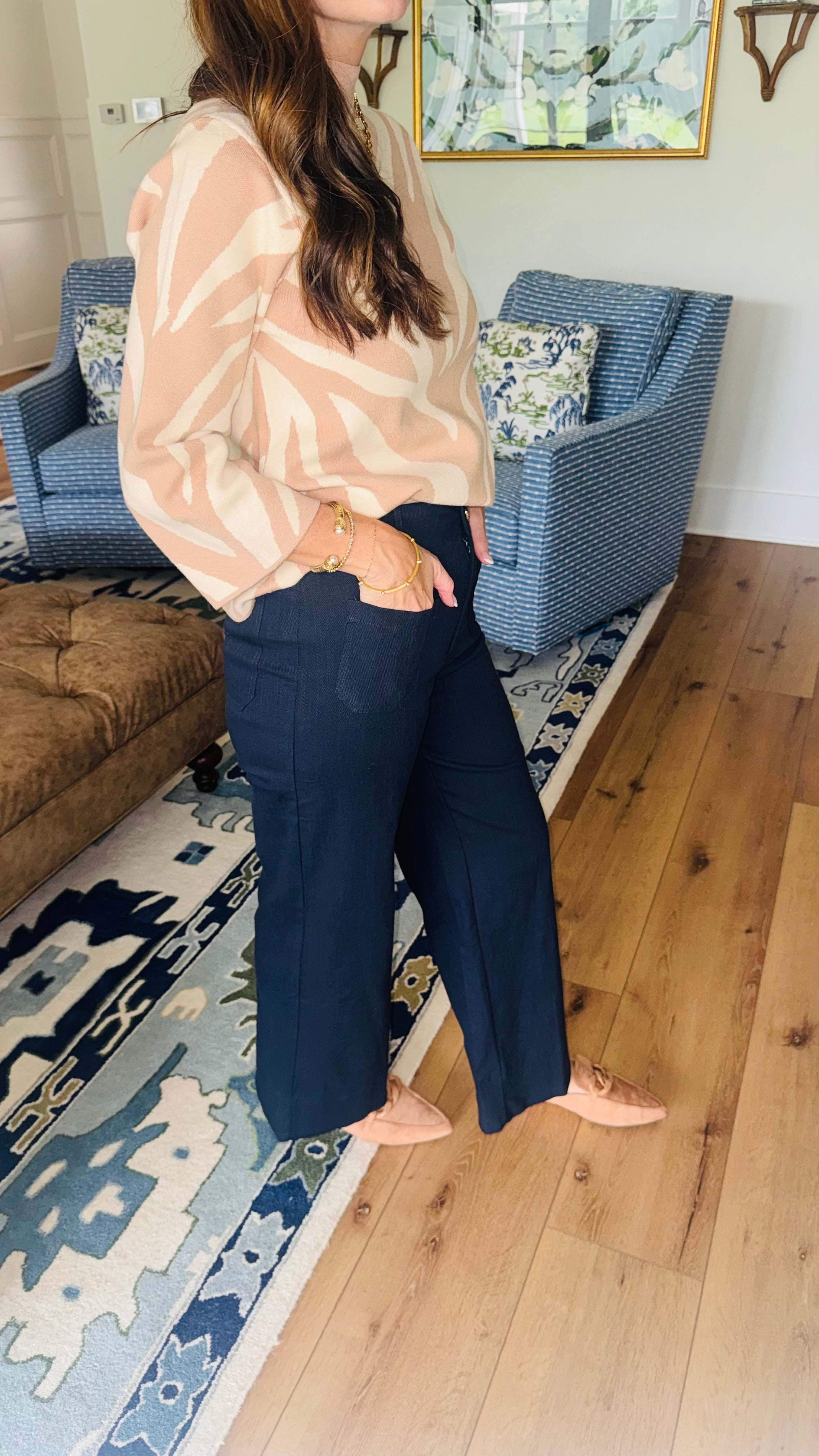 The Front Pocket Wide Leg Navy Pant