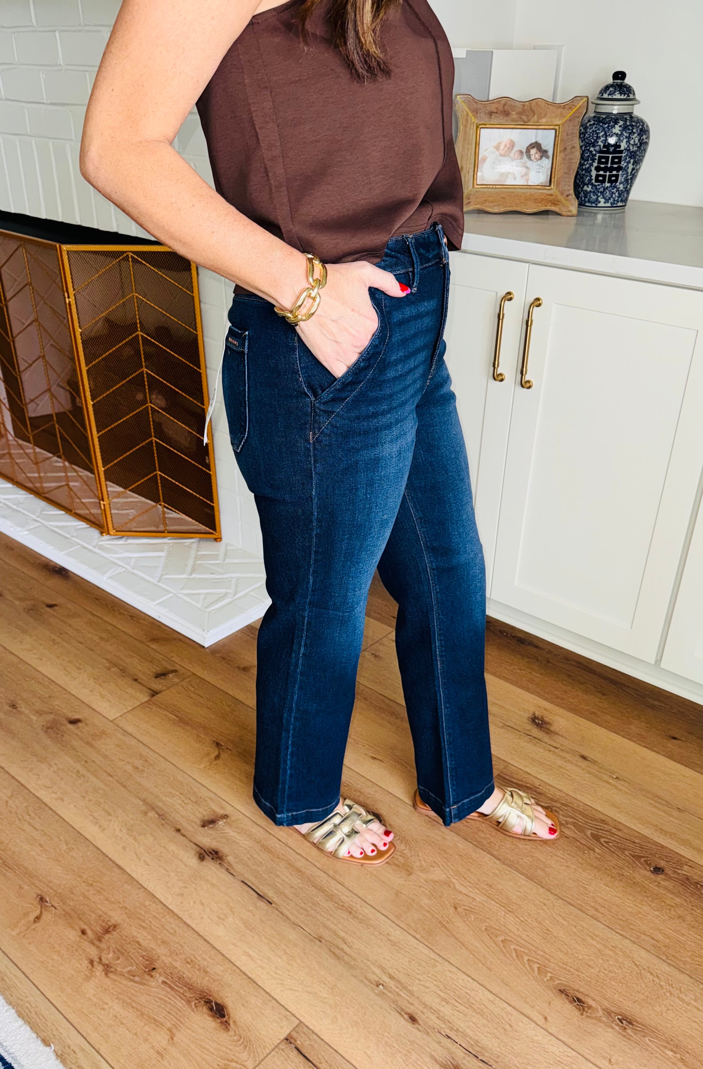 Risen Tummy Control High Rise Ankle Straight Jeans