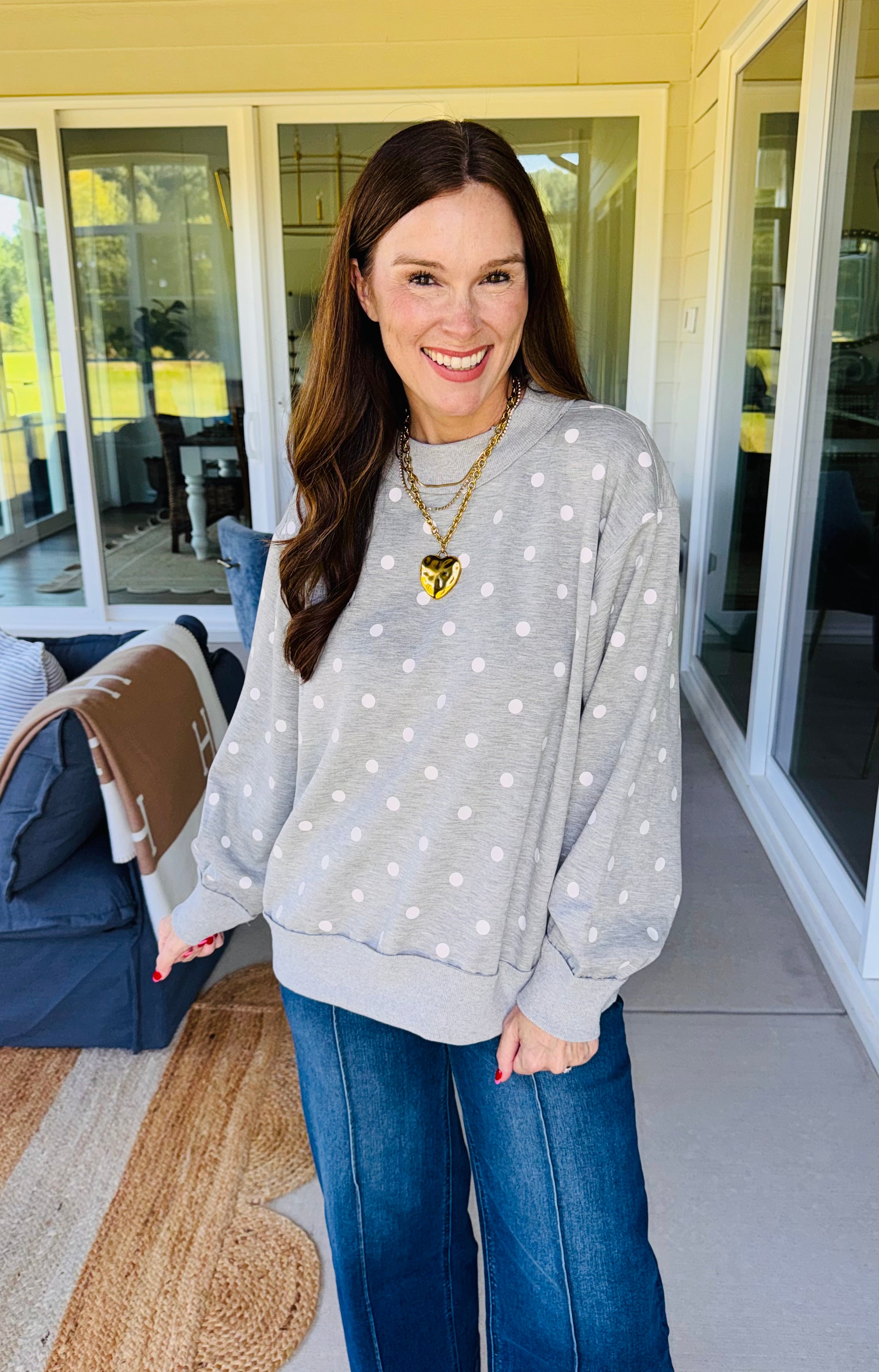 Grey Oversized Polka Dot Scuba Pullover