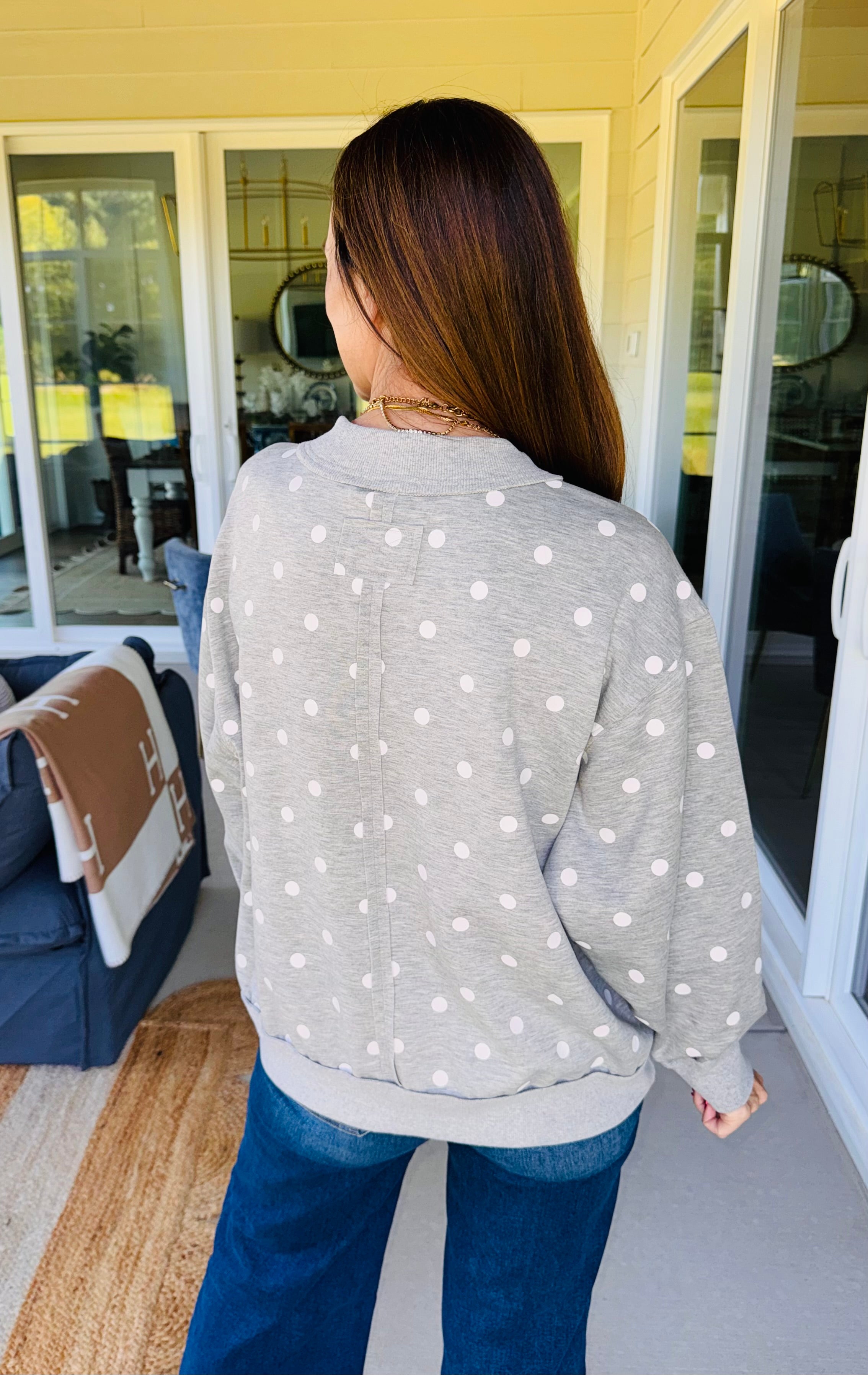 Grey Oversized Polka Dot Scuba Pullover