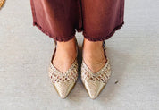 Gold Woven Pointed Toe Slingback Flats