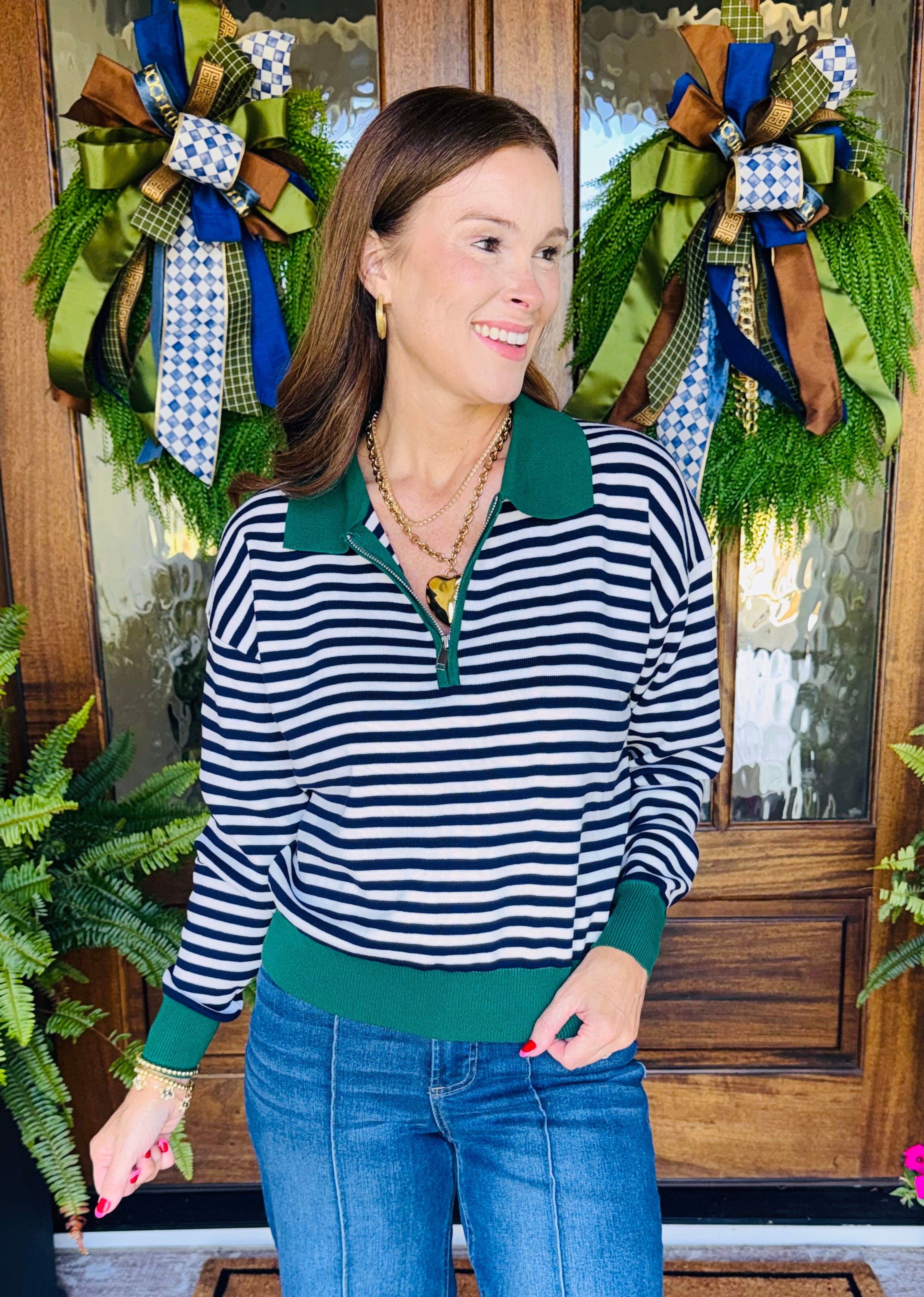 Mornings In Malibu Striped Zipup Pullover