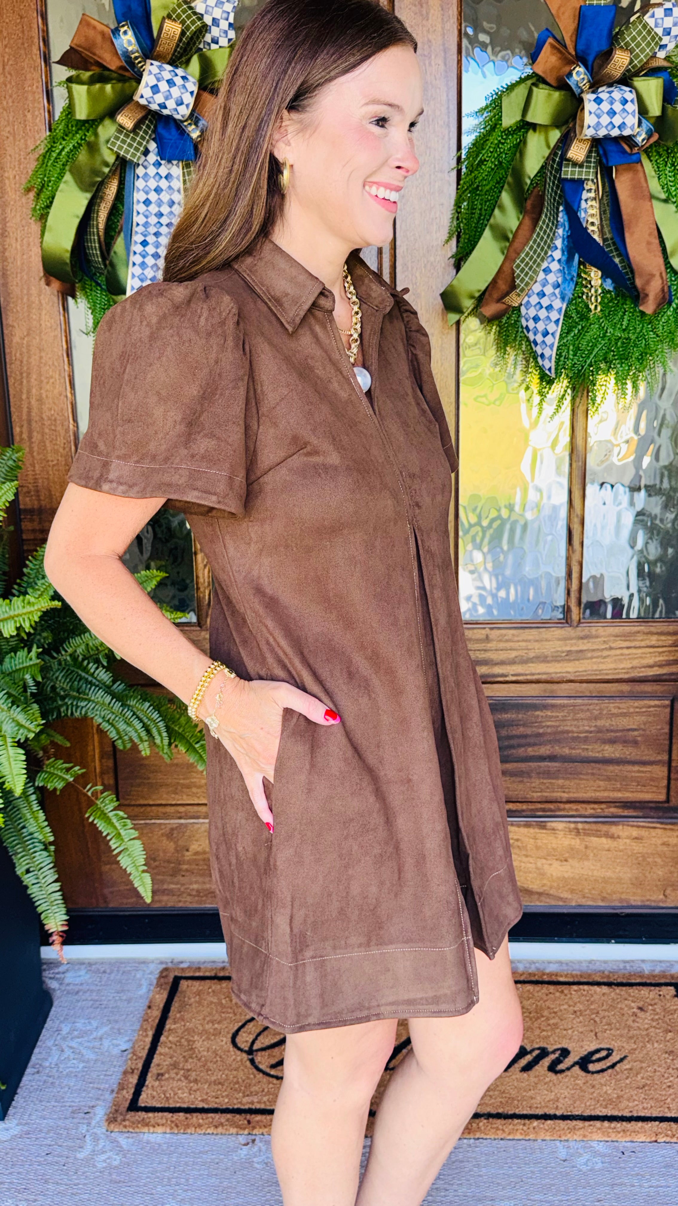 The Atlas Brown Suede Dress