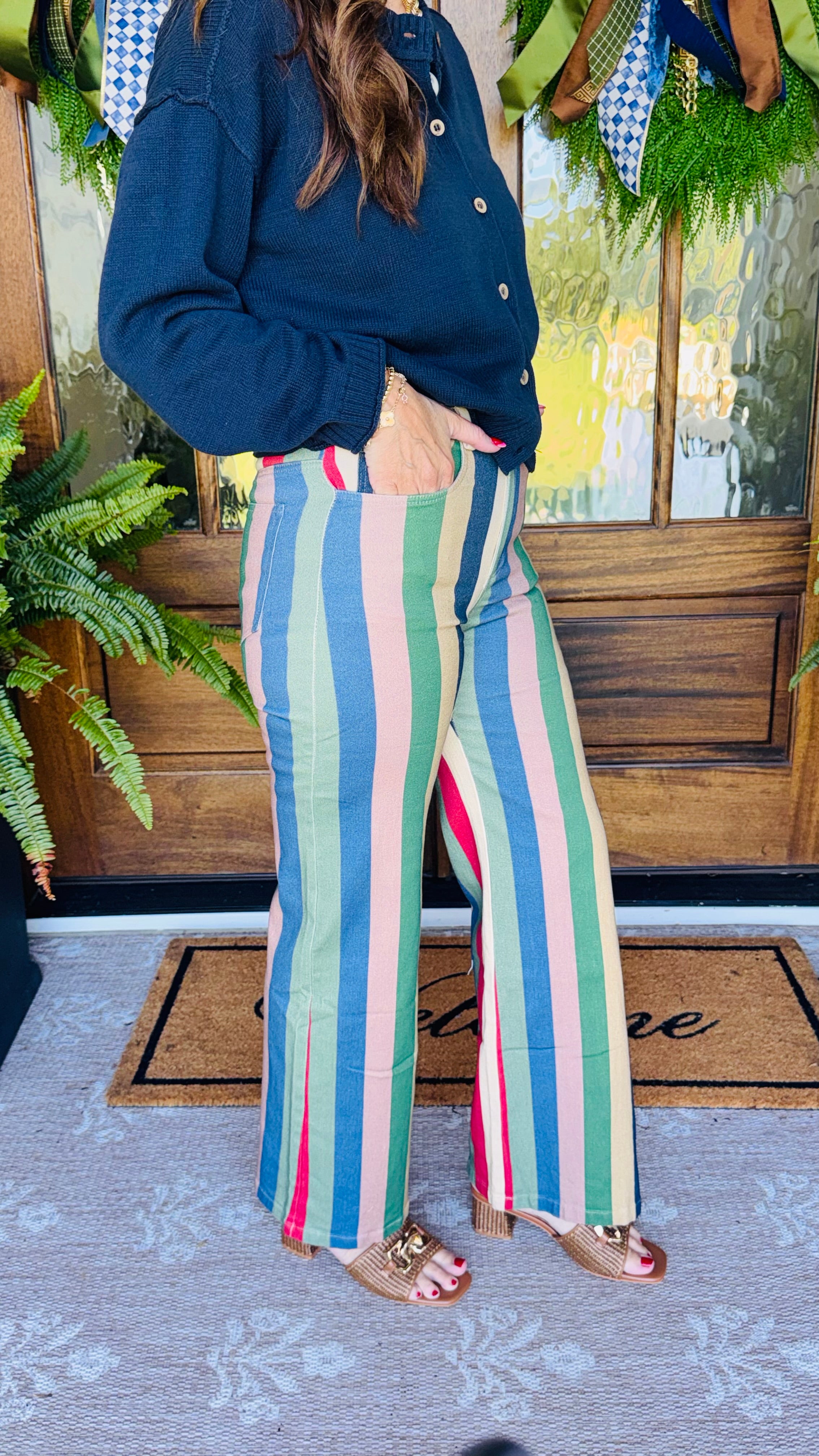 Comfort Stretch Retro Wide Leg Striped Jeans