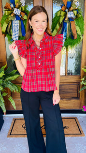 Sleigh Bells Red Tartain Plaid Top