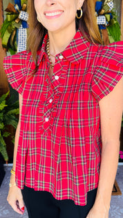 Sleigh Bells Red Tartain Plaid Top