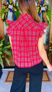 Sleigh Bells Red Tartain Plaid Top