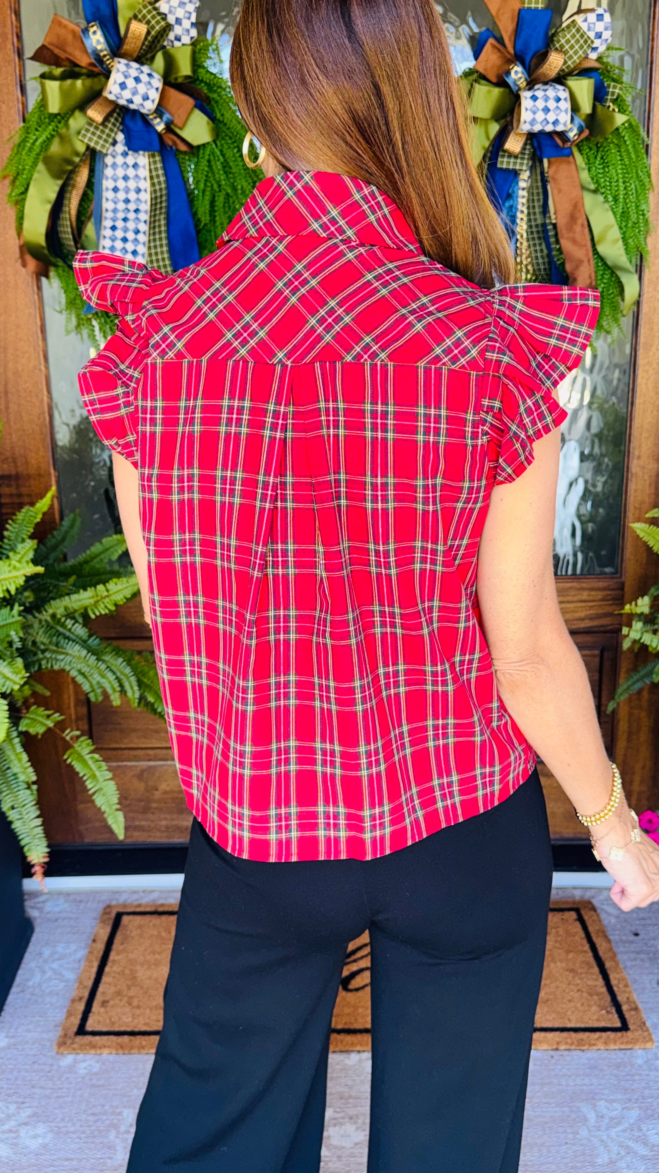 Sleigh Bells Red Tartain Plaid Top