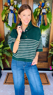 The Harper Striped Sweater Hunter Green