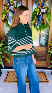 The Harper Striped Sweater Hunter Green