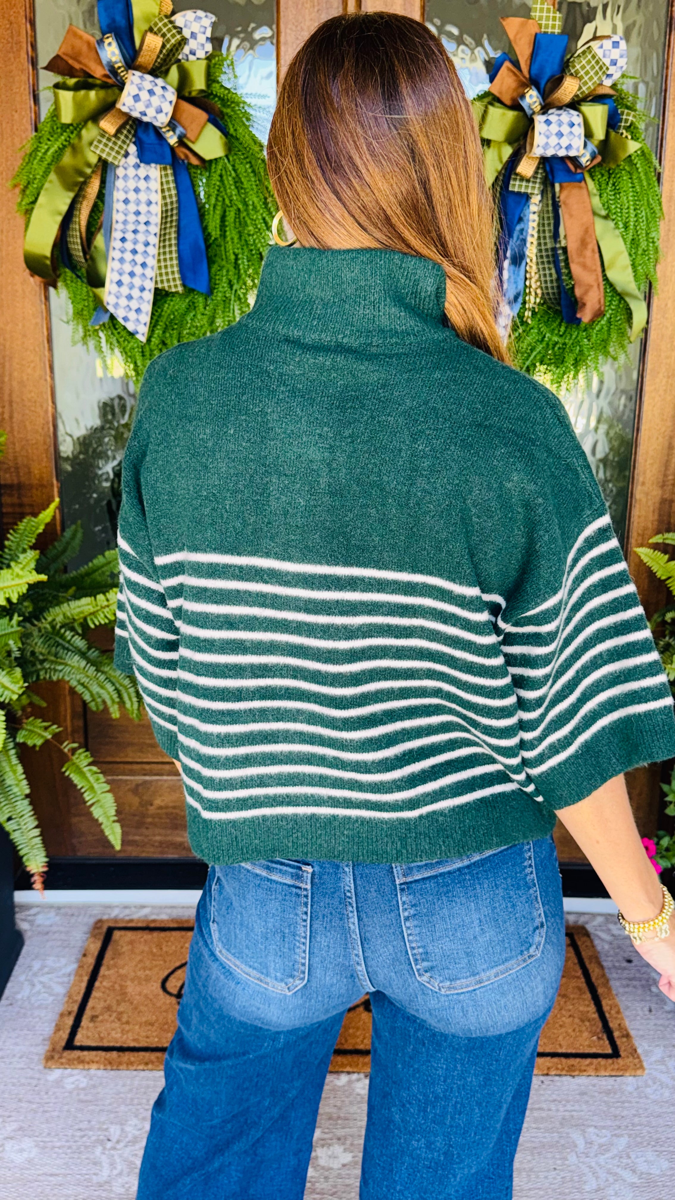 The Harper Striped Sweater Hunter Green