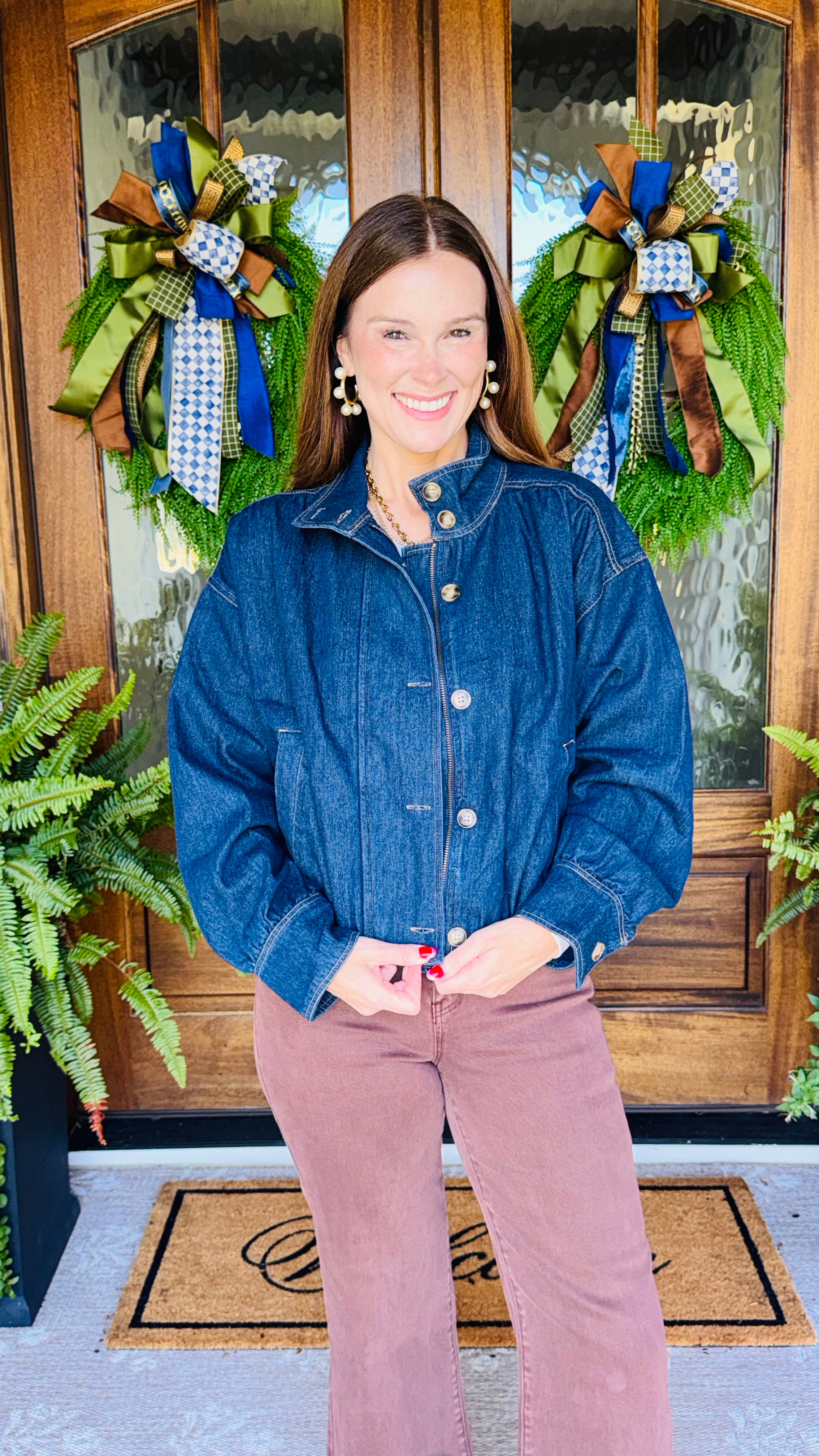 High Collar Denim Bomber Jacket