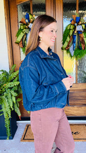 High Collar Denim Bomber Jacket