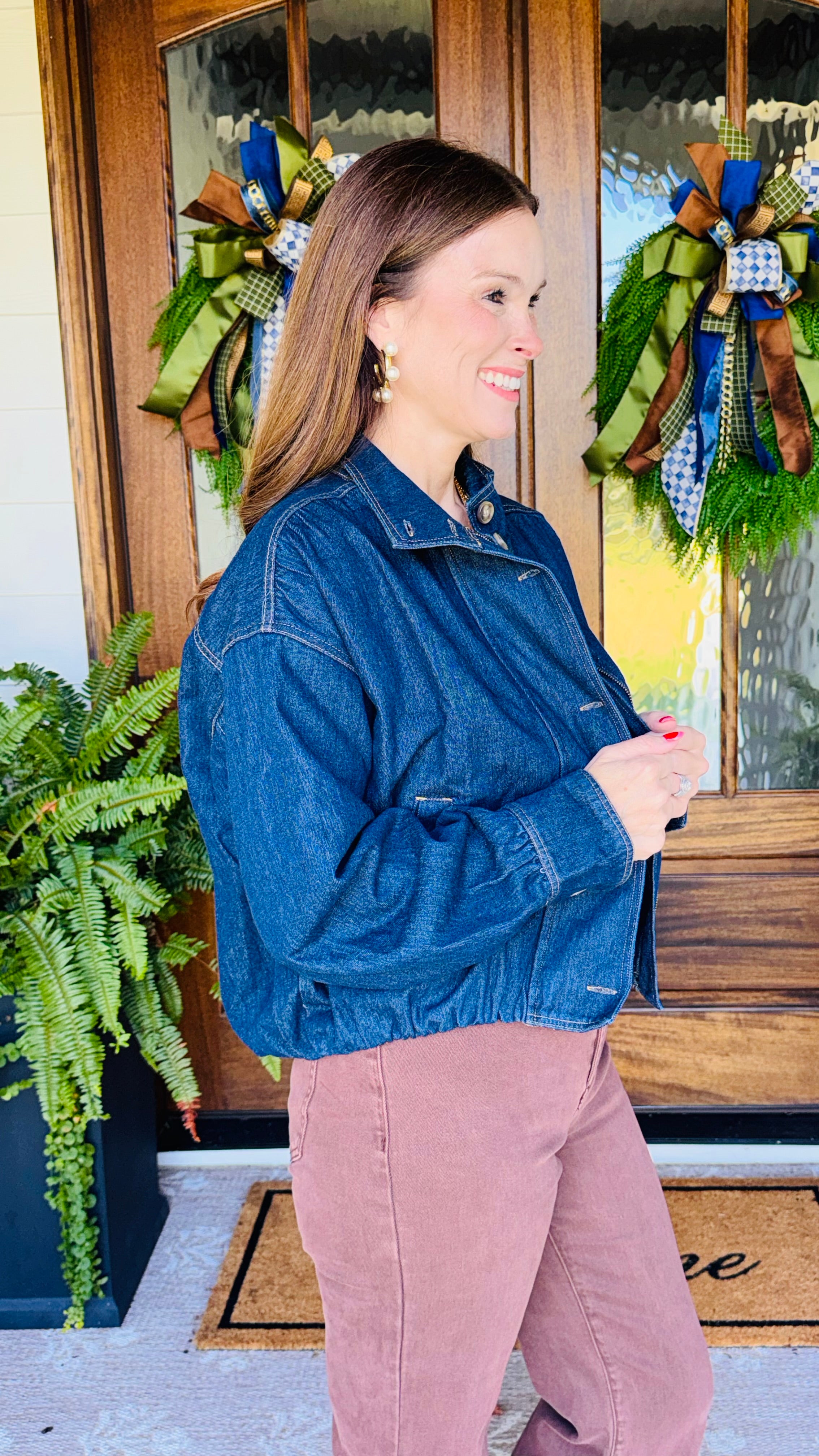 High Collar Denim Bomber Jacket