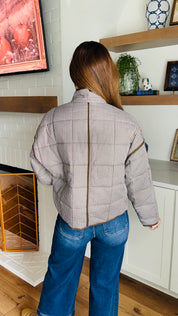The Cabin Gingham Quilted Brown Jacket