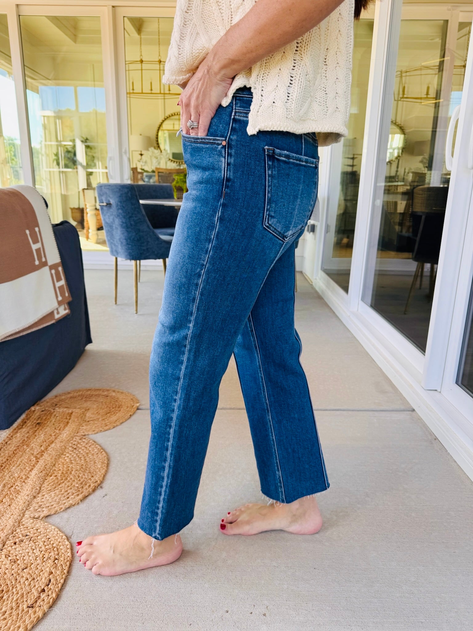Risen High Rise Straight Pintuck Jeans