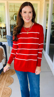 The Kensley Striped Sweater Red