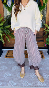 Mocha Striped Balloon Lace Pants
