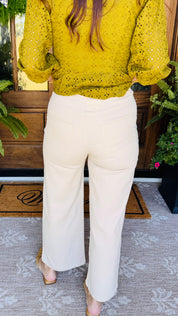Gold Button Detail Ecru Pants