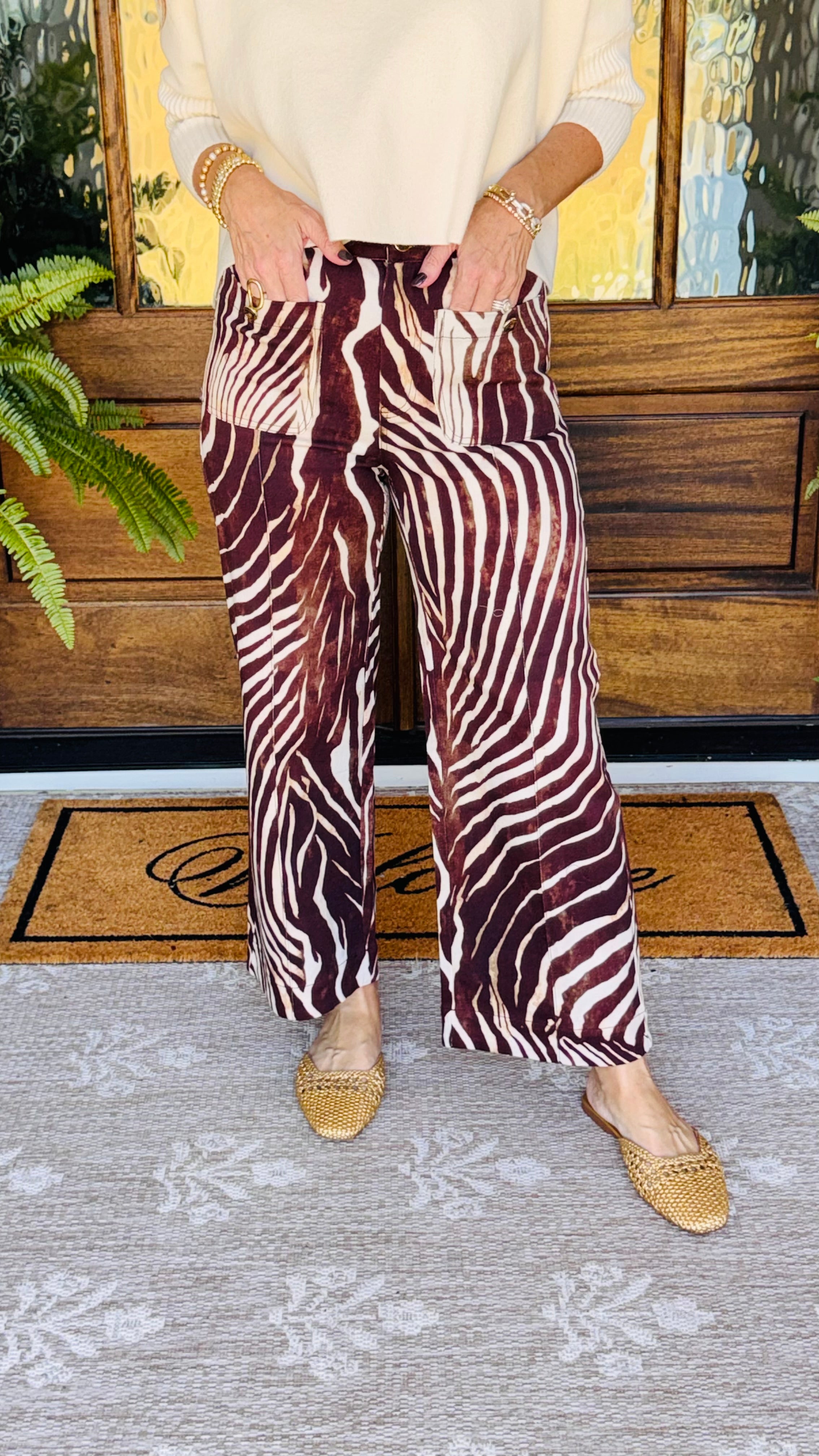 Zebra Print Front Pocket Pants