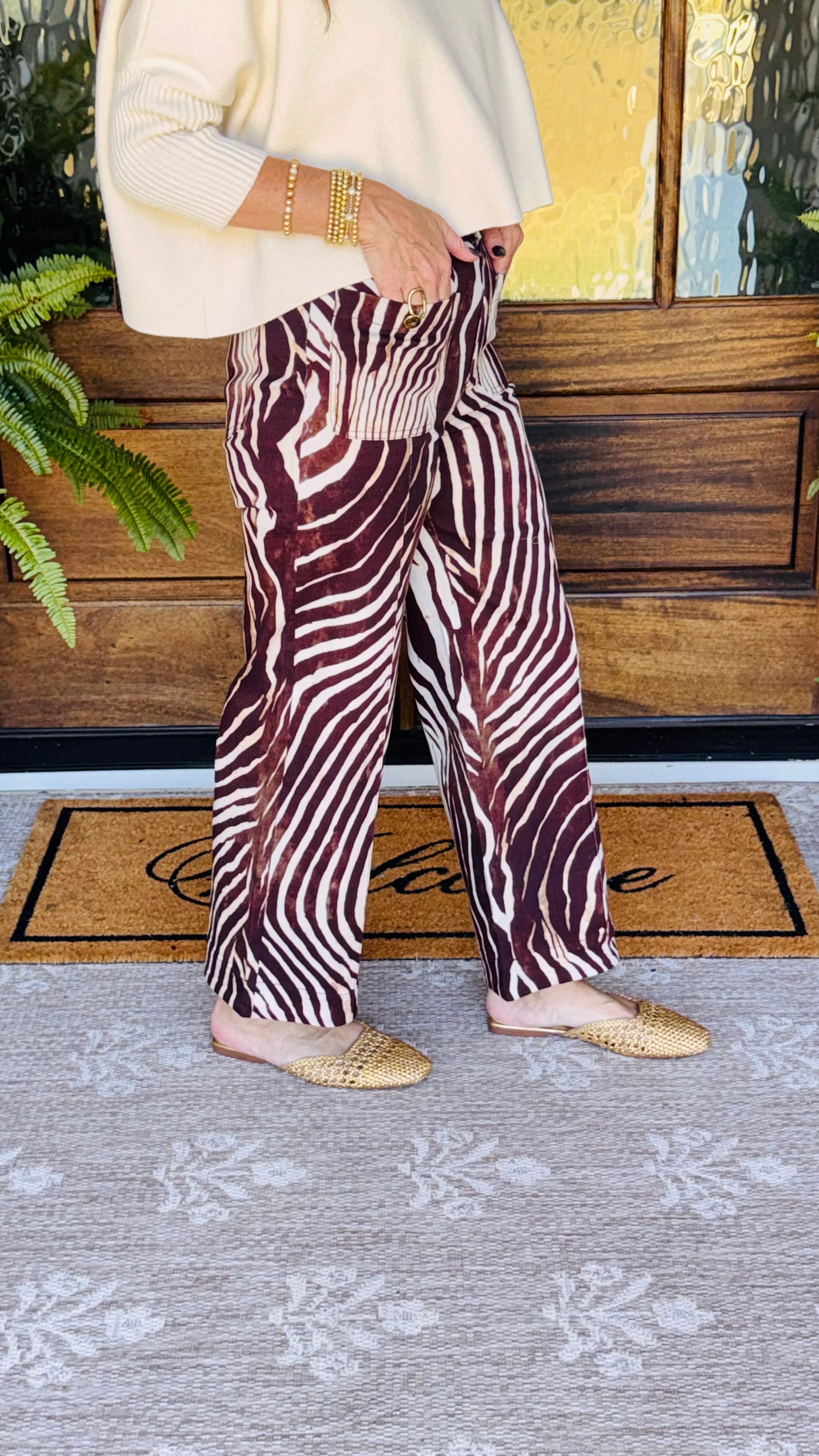 Zebra Print Front Pocket Pants