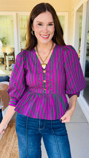 The Oakleigh Striped Top Magenta