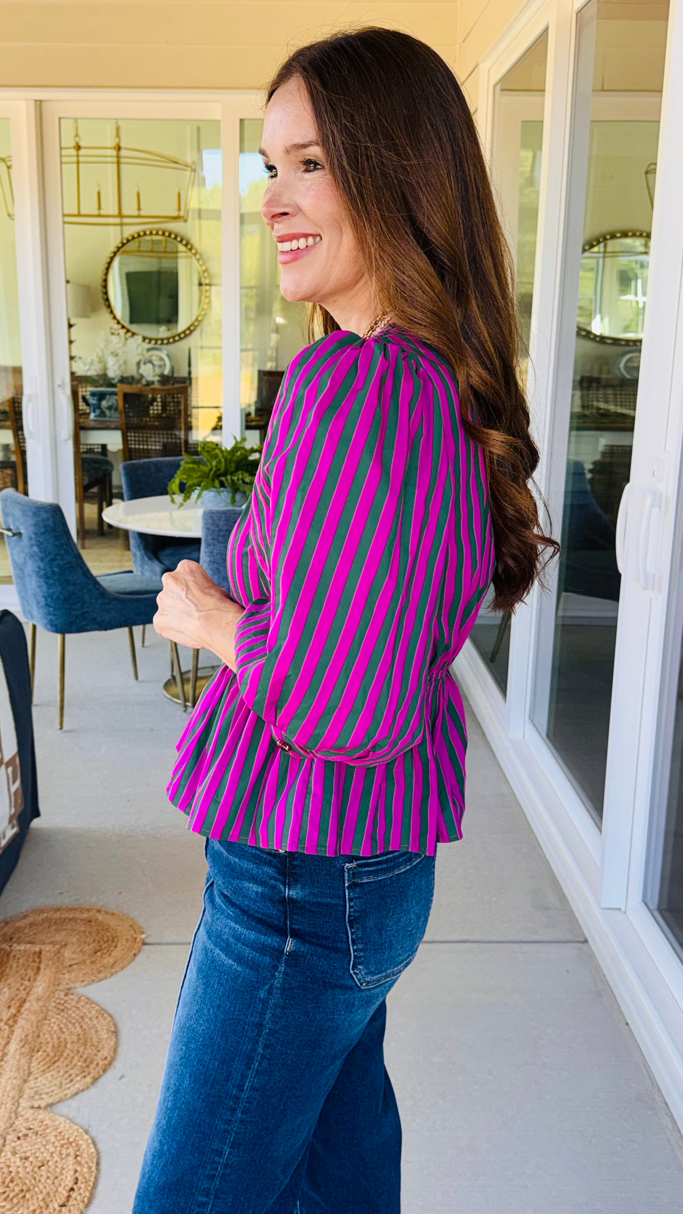 The Oakleigh Striped Top Magenta