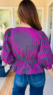 The Oakleigh Striped Top Magenta