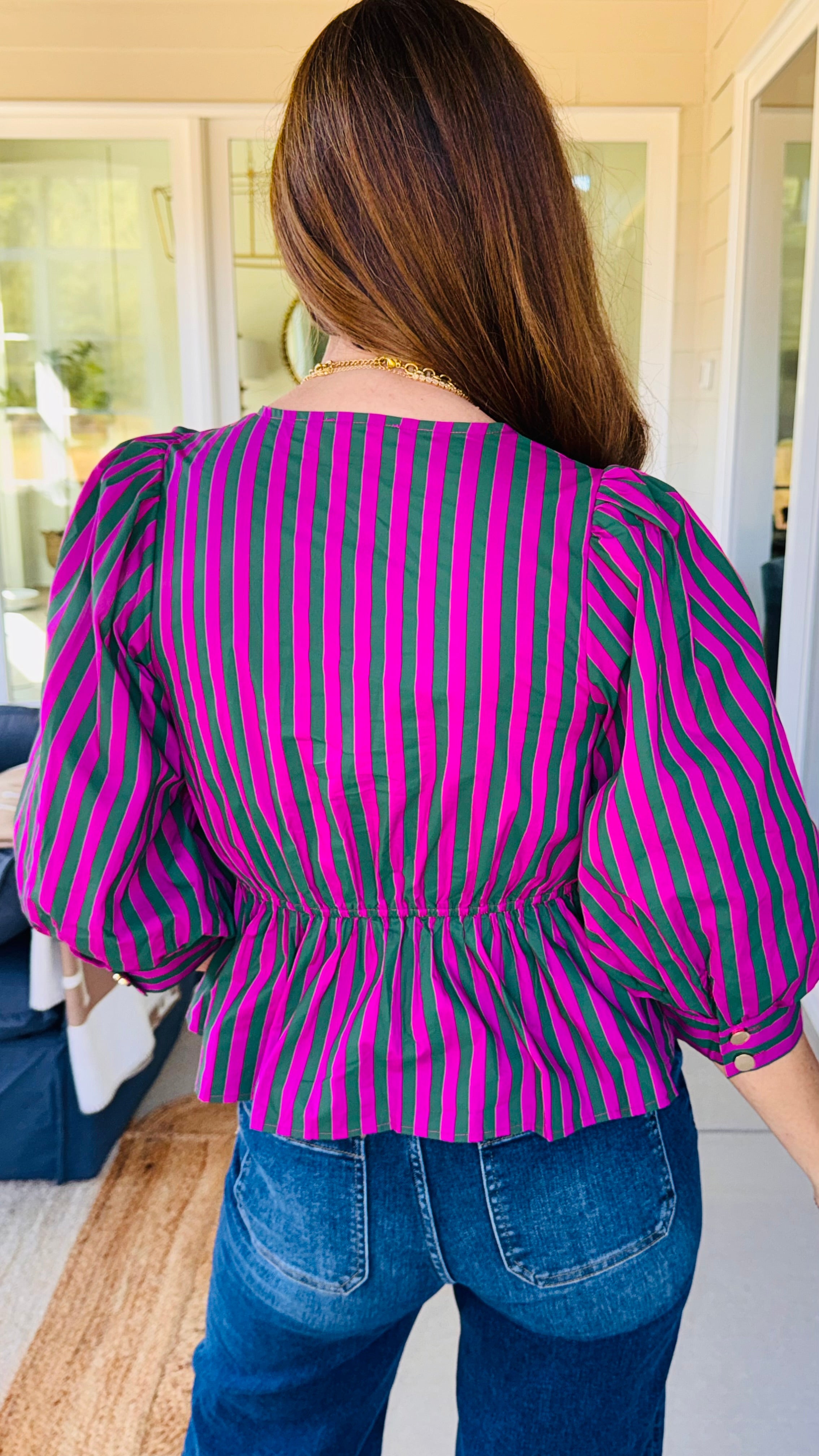 The Oakleigh Striped Top Magenta