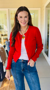 Essential Cable Knit Cardi Red