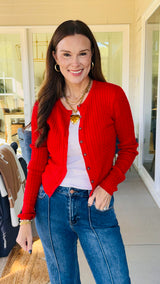Essential Cable Knit Cardi Red