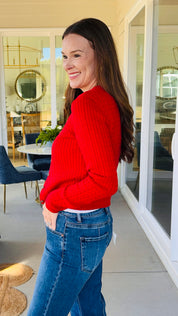 Essential Cable Knit Cardi Red