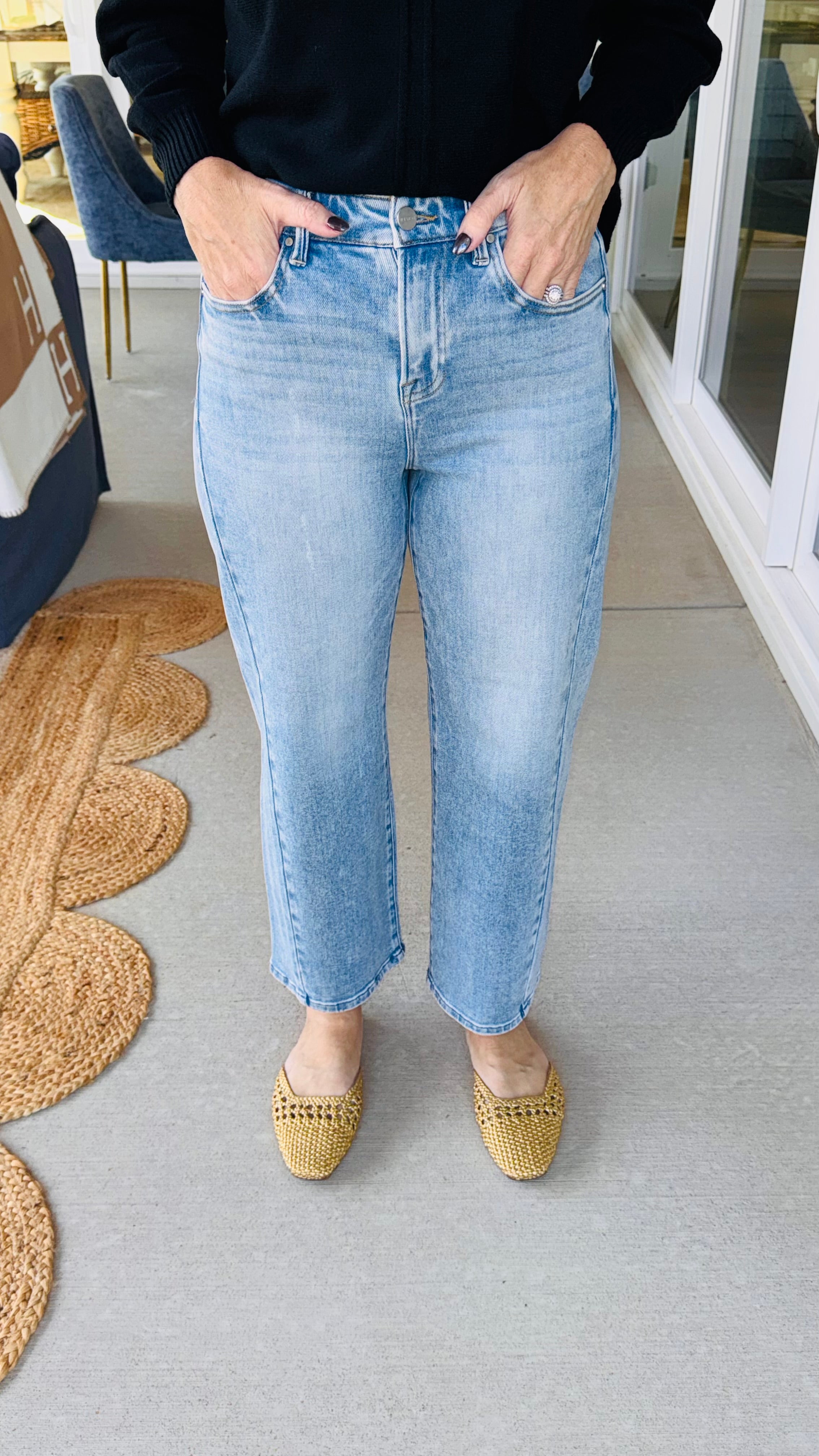 Risen High Rise Crop Barrel Adjustable Waist Band