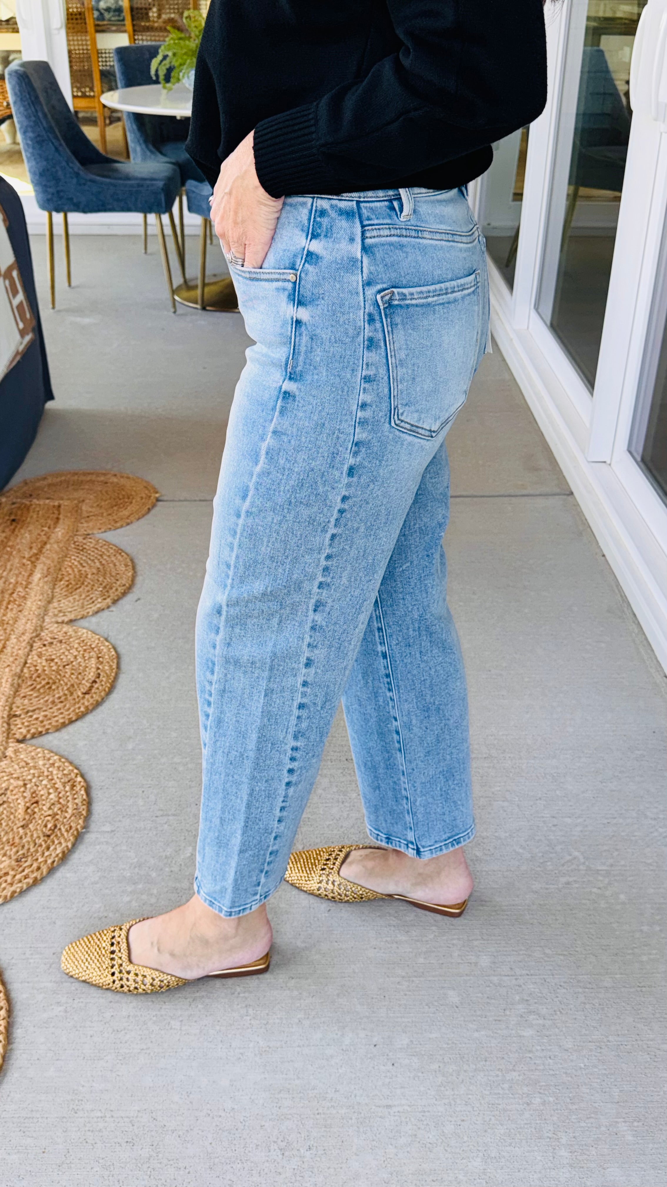 Risen High Rise Crop Barrel Adjustable Waist Band