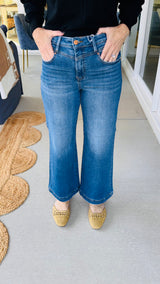 Risen High Rise Wide Leg Front Yoke Detail Jeans