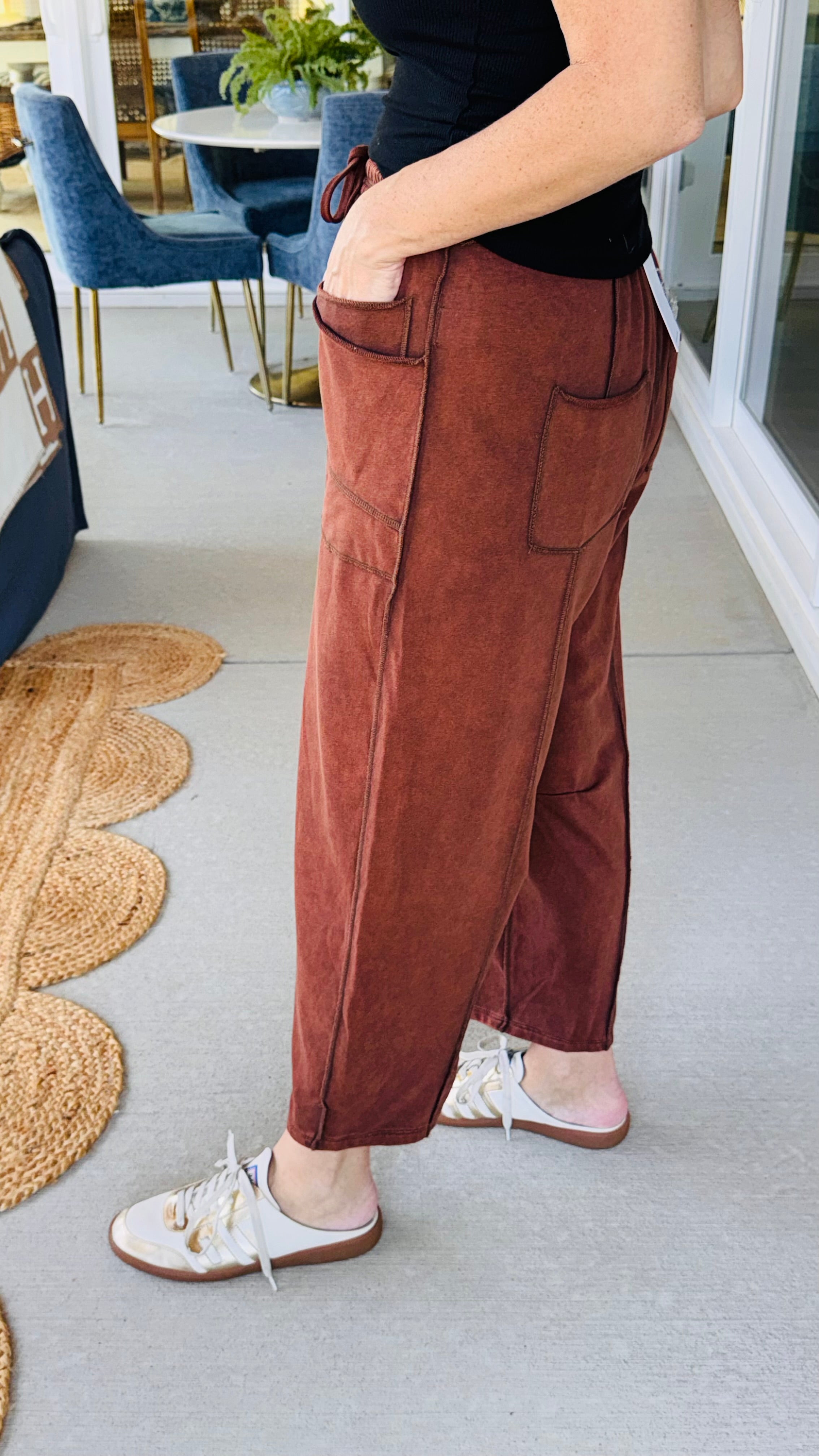 Barrel Fit Utility Pants Acid Wash Brown